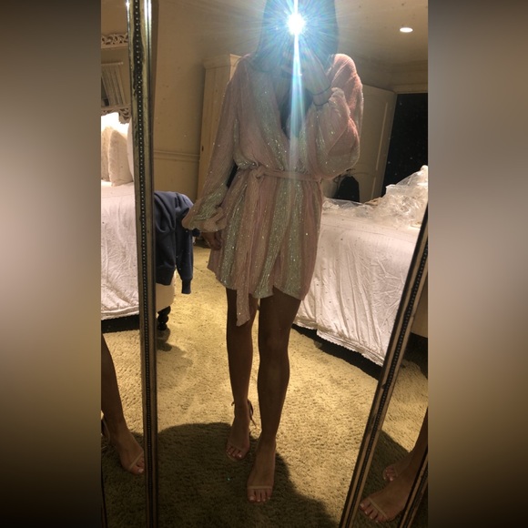 Retrofrete Gabrielle Robe Dress in Pastel Pink Stripe - Picture 3 of 4